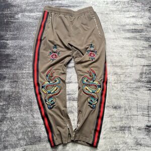 Damati Joggers Pants Men's XL Embroidered Zipper Pockets Olive Green Snake